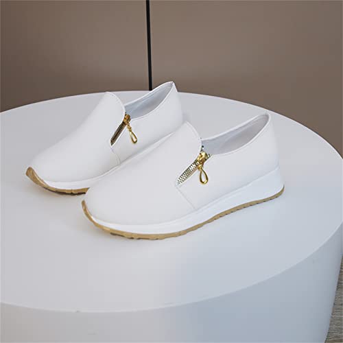 CsgrFagr Ladies Fashion Solid Color Cloth Side Zipper Round Toe Flat Casual Sports Shoes Wide Width Women (White, 7)3