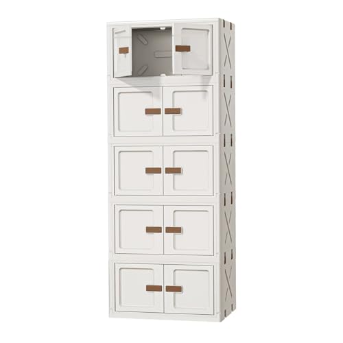Image of House of Quirk 4 Layer Plastic Storage Box - Flip Storage Box, Foldable With 2 Door, Free Installation, Storage Wardrobe & Home Organizer (40cm, Cream)