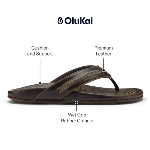 Image of OluKai Mea Ola Mano Men's Leather Sandals, Hand-Woven Hawaiian Strap