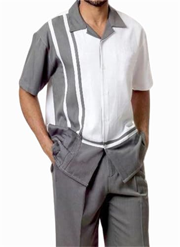 PEETITI Men's Outfits 2 Piece Fashion Dressy Short Sleeve Casual Wedding Church Night Leisure Walking Suits PN004-19-5XL