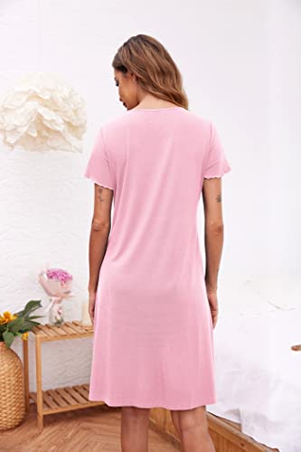 Image of Ekouaer Women's Nightshirt Short Sleeve Button Down Nightgown V-Neck Sleepwear Pajama Dress
