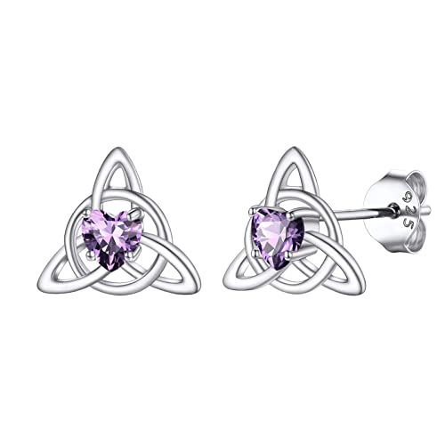February Birthstone Hypoallergenic Purple Earrings Studs Girlfriend Gifts Sterling Silver Love Knot Pagan Earrings #TOP19