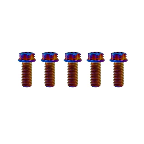 RISON Titanium Bolts M6*1.0 * 16 Torx Titanium Bolts for Motorcycles Hex Head Dual Drive Burnt Blue Titanium Flange Bolt Pack of 5