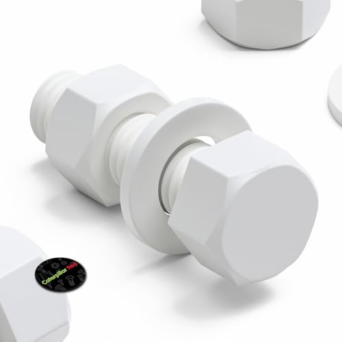 Image of 20x White PP Hex Head M12 x 40 mm Plastic Bolts, Nuts & Washers (15 /32 x 1 37 /64 in)