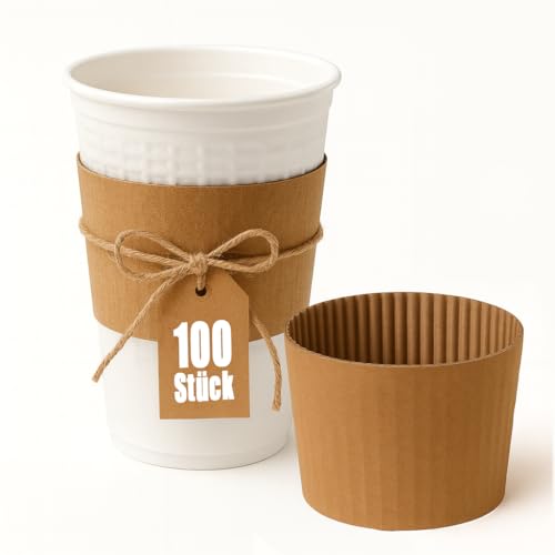 PLS GROUP 100 manguitos de papel para vasos de vino caliente 200 ml/250 ml | Manguito para vino caliente vasos desechables | Precinto para vasos de bebidas calientes