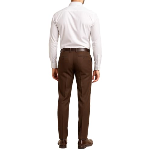 Image of Men's Formal Dress Trousers, Dark Brown, Flat Front Pants