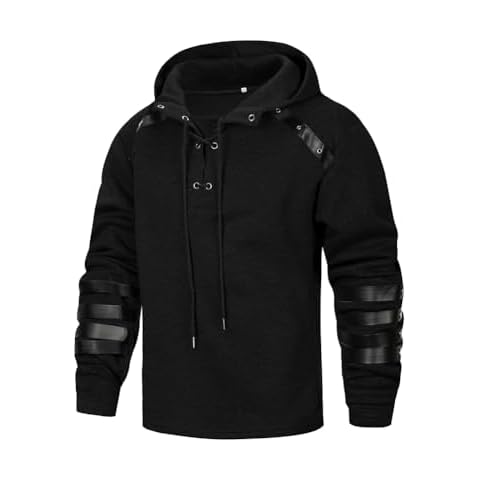 TOLOER Men's Retro Pullover Hoodie Sweatshirts Steampunk Theme Sweatshirt Fashion Casual Drawstring Hoodies Black L Cover