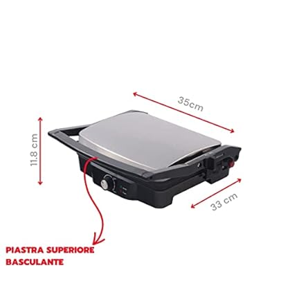 ARDES - Professionelles elektrisches Grillgerät 2000W Elektrischer Kontaktgrill für Brötchen und Piadinas Grillgerät mit antihaftbeschichtete Grillplatten Groß Farben Schwarz und Stahl Modell AR1S30 – Bild 4