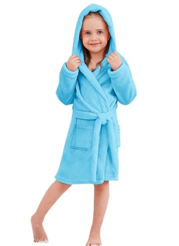 Image of Umeyda Girls Fleece Hooded Robes, Warm Printed Bath Robe for Kids Soft Fuzzy Bathrobe for Gifts