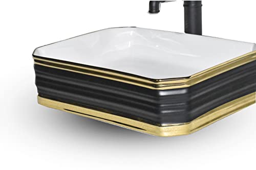 Image of InArt Premium Designer Table Top Ceramic Wash Basin /Vessel Sink for Bathroom (18 x 13.5 x 5 Inch, Gold Black, Matt Finish)