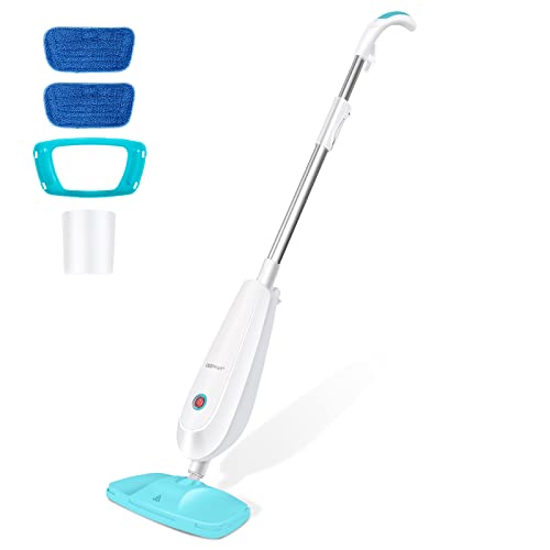 COSTWAY Steam Mop, Multipurpose Floor Steam Cleaner w/ Extendable Handle Pole, Non-chemical Powerful Electric Mop w/ 2 Mop Pads & Carpet Glider for Hardwood, Tile, Carpet, Marble Floors (White + Green)