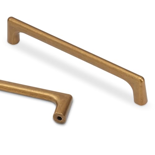 BUKOBYHE 10 Pack 5Inch(128mm) Kitchen Cabinet Handles Antique Brass Cabinet Pulls Vintage Drawer Pulls Aged Gold Bronze Kitchen Hardware Solid Kitchen Handles