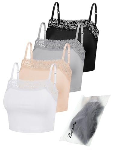 Bencailor 4 Pcs Womens Lace Cami Bralettes Spaghetti Strap Tank Tops Crop Bandeau Camisole(S,Black,...