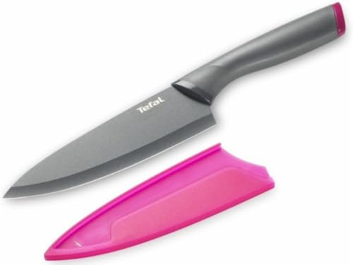 Tefal Fresh Kitchen Kochmesser 15 cm, Edelstahl Klinge + titanverstärkte Antihaftbeschichtung, Schutzhülle, Anthrazit/Pink – Ansicht 1
