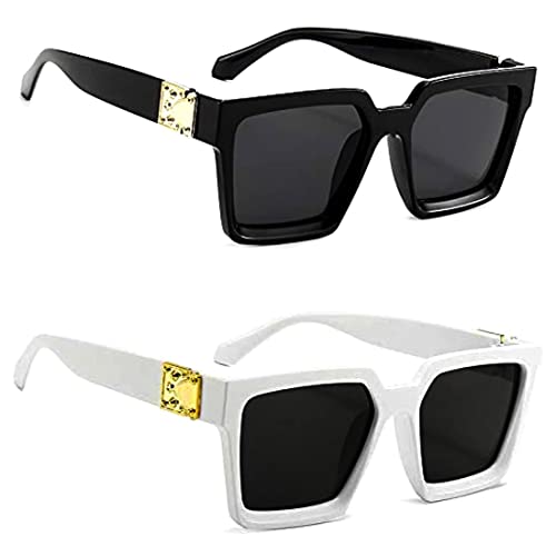 Image of IFLASH Unisex Square Sunglasses Black Frame for Men Women Boys Girls Free Size, Pack Of 2 (A3)