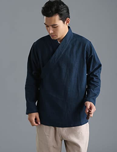Ysty Men's Hanfu Shirt Top Cotton Linen Cardigan Jacket loose kimono Jacket Wrap Front Chinese Style Traditional Clothing4