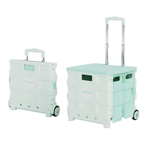 Foldable Utility Rolling Cart - Portable Grocery Cart on Wheels, Collapsible Handcart for Moving, Shopping Trolley for Dorm, Camping, Travel, Office