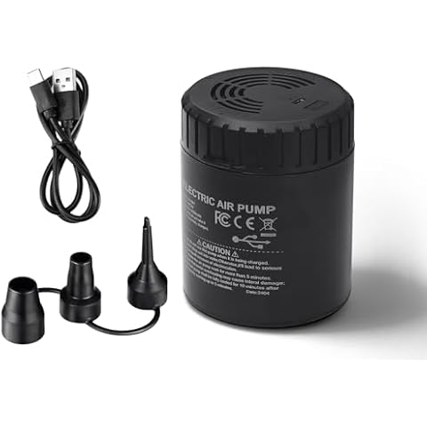 CHERIMOR Portable Air Pump with 5000mAh Battery, Type-C Rechargeable Quick-Fill Air Mattress Pump with 3 Nozzles, Perfect Inflator/Deflator Pumps for Outdoor Camping, Pool Toys, Boats, Swimming Ring Cover