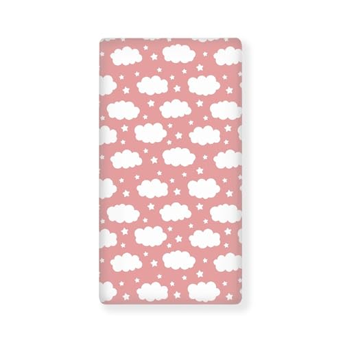 Image of Clouds Baby Crib Sheets for Boys Girls Pink Fitted Crib Sheet for Standard Crib and Toddler Mattress Cute Cloud Baby Mattress Sheets Toddler Bed Sheet 52x28x8 in