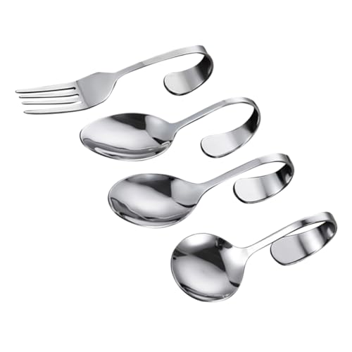 LABRIMP 4pezzi Cucchiai in Acciaio Resistente Manico Curvo Cucchiaini da Dessert Cucchiaini da Torta Cucchiaini da Forchetta Inclusa Lavastoviglie Compatibile