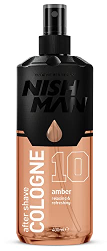 NISHMAN Aftershave Cologne 10 - Amber 400ml – Loción Refrescante para Después del Afeitado para Hombres – Fragancia de Vainilla, Sándalo, Notas Frutales & Florales – Colonia para Después del Afeitado