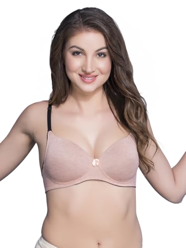 Image of Clovia Women's Cotton Rich Padded Non-Wired Push-Up T-Shirt Bra Multiway