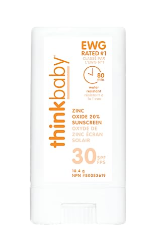 Thinkbaby SPF 30 Sunscreen Stick – Safe, Natural, Water Resistant Sun Cream for Babies, Kids &amp; Adults – Mineral UVA/UVB Sun Protection – Reef Friendly Travel Stick, 0.64oz