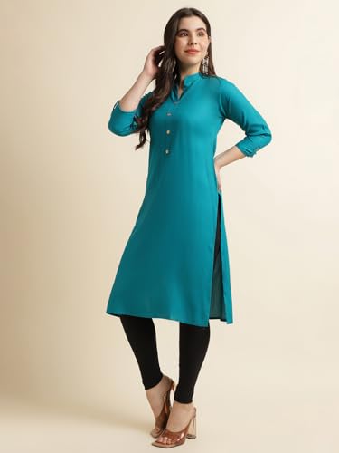 Image of Fabclub Women's Rayon Solid Plain Straight Kurti