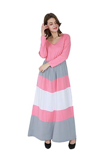 OMZIN Mom and Me Matching Maxi Dress Casual Crewneck Striped Chevron Maxi Dress3