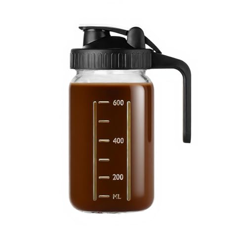 32oz Glass Milk Pitcher with Leakproof Lid & Pour Spout - Wide Mouth Mason Jar for Liquid Storage, Iced Tea, Cold Brew, Juice (Black)