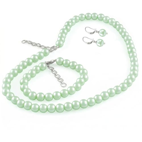 Image of JFL Combo Imitation 6mm Round Pearl Necklace Set Moti Mala Pearl Set With Earrings,Bracelet Handcrafted Jewellery for Less