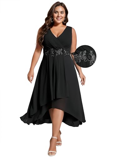 Image of Ever-Pretty Women's Summer Chiffon Sleeveless V Neck Applique Plus Size High Low Formal Wedding Guest Dresses 41926-PZ