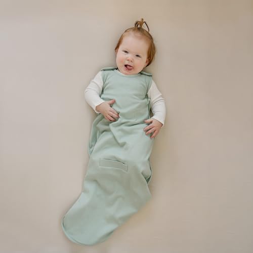 Image of Woolino 4 Season Ultimate Baby Sleep Sack - Merino Wool Baby Sleeping Bag, Organic Cotton Outer, Temperature Regulating Wearable Blanket, All Season, 2 Months-2 Years - Aloe