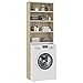 Bounv Meuble pour Machine à Laver, Meuble pour Machine à Laver, Meuble pour Machine à Laver de Salle de Bain, Meuble de Machine à Laver Blanc et chêne Sonoma 64x24x190 cm Beige