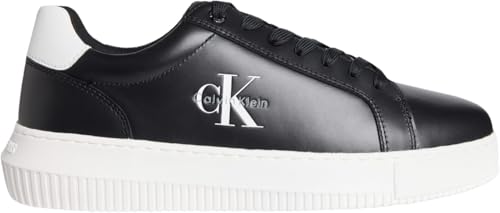 Calvin Klein Herren Cupsole Sneaker Chunky Mono aus Leder, Schwarz (Black/Bright White), 44