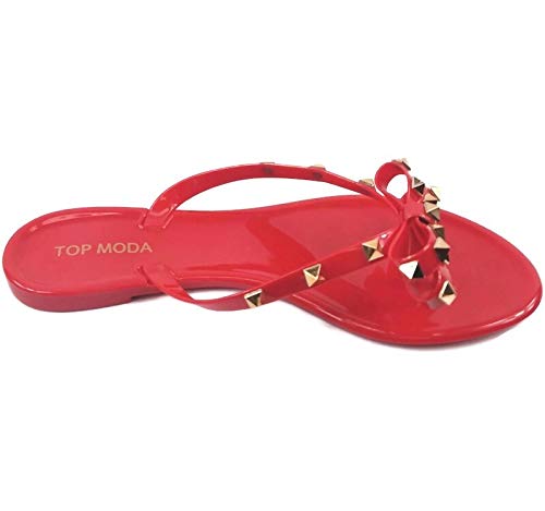 Image of TOP Moda Womens Studded Jelly Flip Flops Sandals with Bow