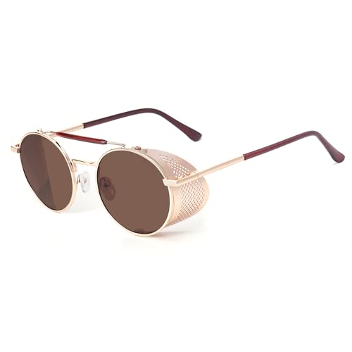 Image of RONSOU Steampunk Style Round Vintage Polarized Sunglasses Retro Eyewear UV400 Protection Matel Frame
