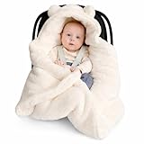 Einschlagdecke Babyschale Baby Decke Winter – Kinderwagenzubehör Neugeborene – Fußsack Autositz – 90x90 cm – 3- und 5-Punkt-Gurtsystem – Winterdecke Baby – Neugeborenen Ausstattung 0–12 Monate - Ecru