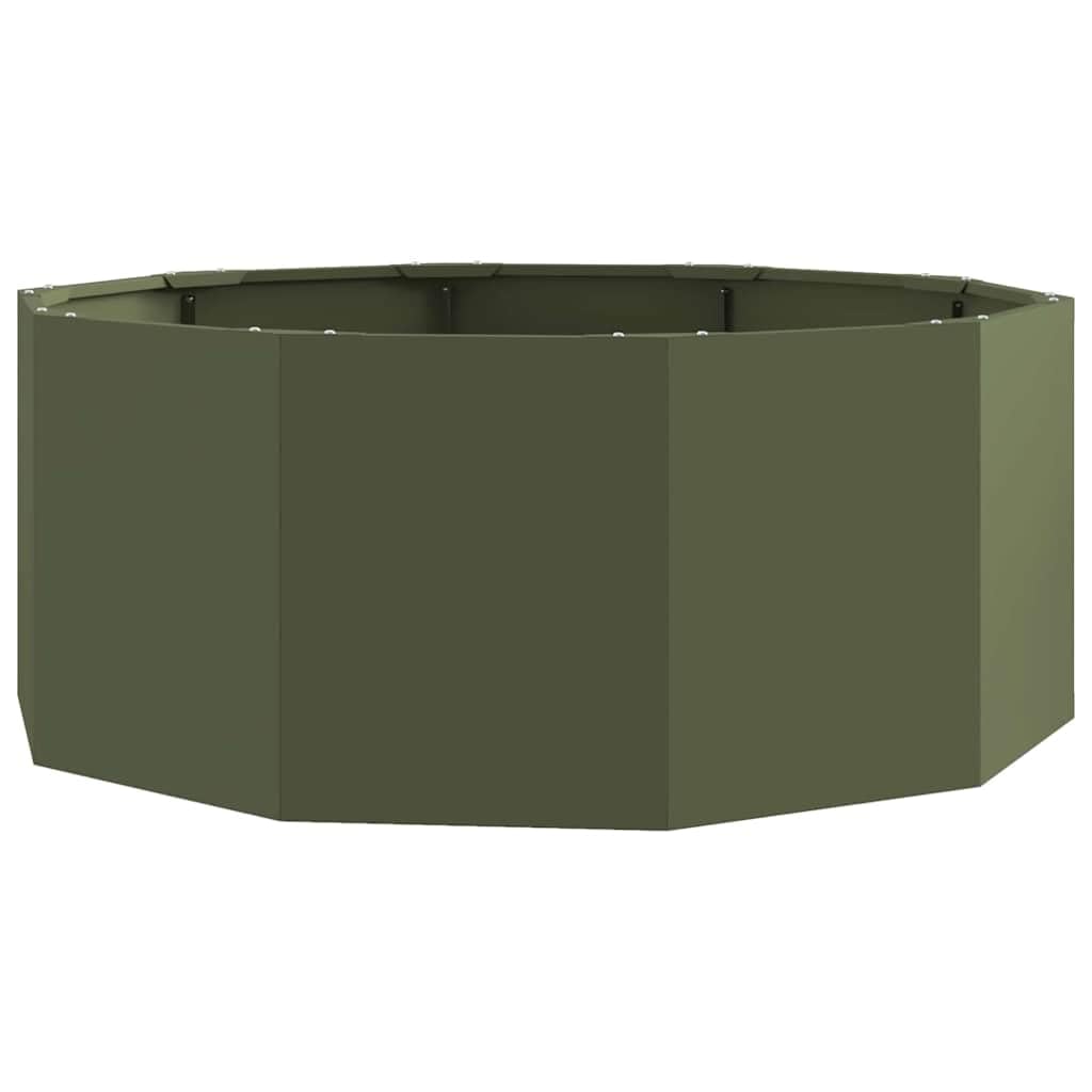 Pflanzkübel Olivgrün rund 90x90x35 cm aus Stahl Robustes Blumentopf Groß Outdoor für Garten Terrasse Balkon Modernes Design