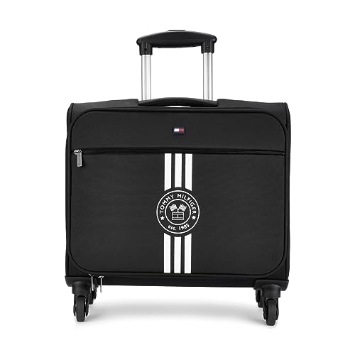 Tommy Hilfiger Planetary Plus Overnighter Trolley Bag – Dark Black |15 Inch Laptop Compartment | Unisex Business Travel Bag | 360° Spinner Wheels | Telescopic Handle | Polyester |45L Capacity |45cm