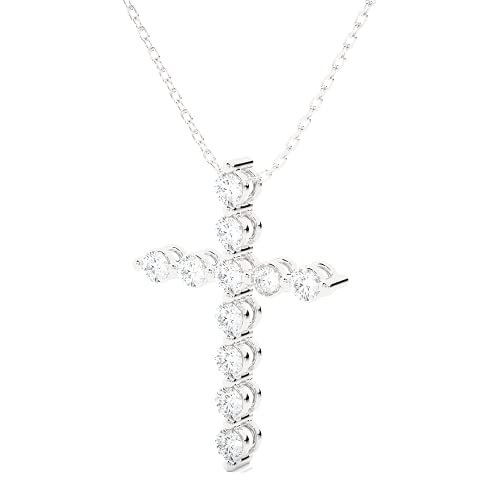 1/2 to 3 Carat Lab Grown Diamond Cross Pendant Necklace for Women I 14k White Gold Pendant I 16 to 18 Inch Adjustable Silver Chain (E-F, VS1, cttw) I Lobster Claw Clasp2