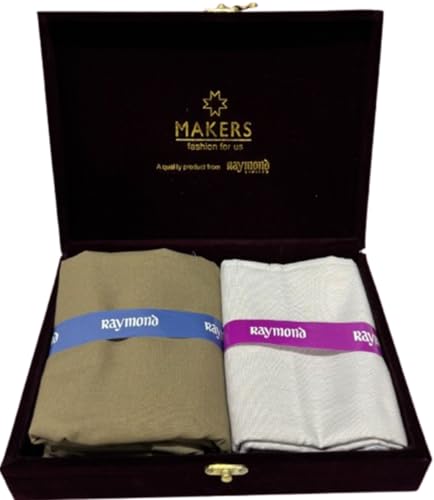 Image of Raymond Makers Men's Shirt & Trouser Fabric Combo with Premium Gift Box | Solid Shirt Fabric with Formal Trouser Fabric | Unstitched Dress Material for Office & Formal Wear