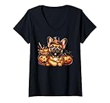 Photo Gallery donna cute frenchie pumpkin and bat decor french bulldog halloween maglietta con collo a v Photo Gallery donna cute frenchie pumpkin and bat decor french bulldog halloween maglietta con collo a v