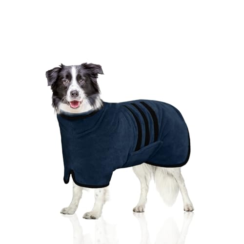 WUFANC Hundebademantel, Bademantel Hund aus Mikrofaser, Extra Saugfähig und Schnelltrocknend, Hunde Bademantel mit Klettverschluss und Verstellbarem Schrumpfband für Große Mittel und Kleine Hunde (L)