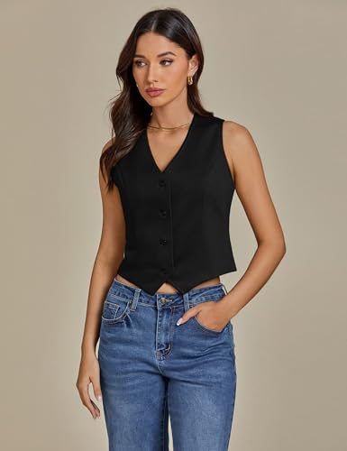 luvamia Vest Tops for Women Trendy Fashion Casual Summer Cropped Dressy Suit Vest Button Up Sleeveless Waistcoat Vests2