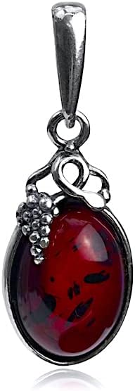 Ian and Valeri Co. Cherry Amber Sterling Silver Classic Grape Leaves Pendant Charm