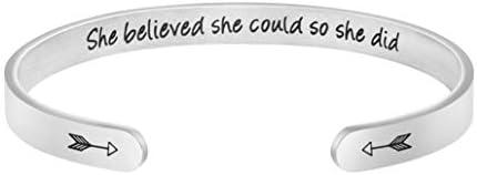 Inspirational Gifts for Women Girls Teenages Friendship Cuff Bracelets for Women Girl Birthday Gift Ideas Christmas Personalized Engraved Stainless Steel Bracelet for Graduation Valentines Day Gift for Her