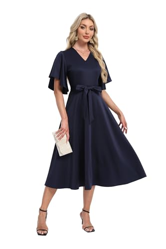 Image of DNFUN Women's Cocktail Dresses 2025 Formal Wedding Guest Church Modest Christmas Party Prom Dress Navy