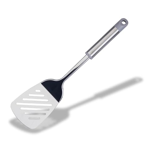 Fackelmann MODE Slotted Turner, Stainless Steel Function Head & Handle, Kitchen Cooking Spatula, Burger Flipper, Cooking Draining & Frying BBQ Utensil, Fish Slice, 35cm, Grey