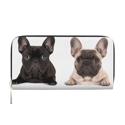 Portefeuille bouledogue français pour femme avec fermeture éclair autour et porte-cartes